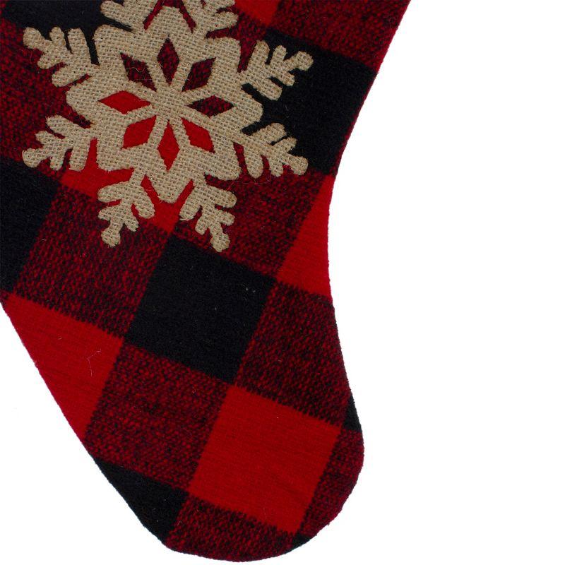 Northlight 19" Red and Black Buffalo Plaid Christmas Stocking with Snowflake