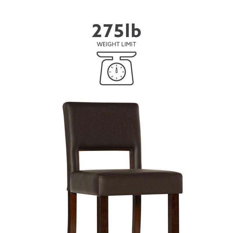 Linon 30" Vega Padded Back and Seat Faux Leather Barstool Hardwood/Espresso : Upholstered, Armless, Fixed Height