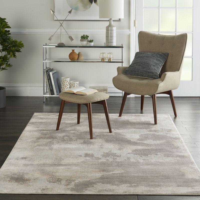 Gray Abstract Hand-knotted Rectangular Synthetic Rug