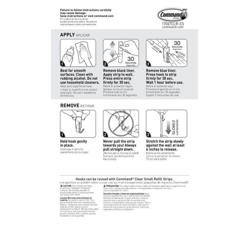 Command Small Sized Wire Hooks (4 Hooks/5 Strips) - Clear: Adhesive Wall Hooks, Plastic, 0.5 lb Capacity, 1.18" Height