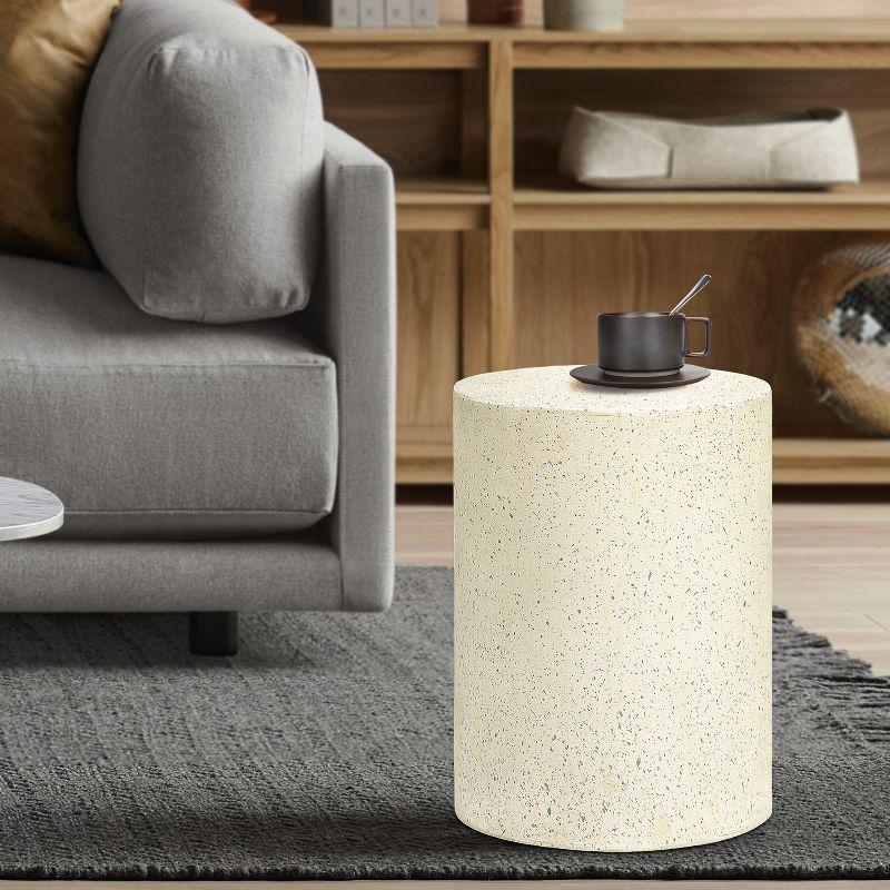 LuxenHome Patio Side Table, 18'' Cream with Speckled Gray Cement Round End Table,Accent Table for Outdoor Indoor, Garden Stool Plant Stand Off-White