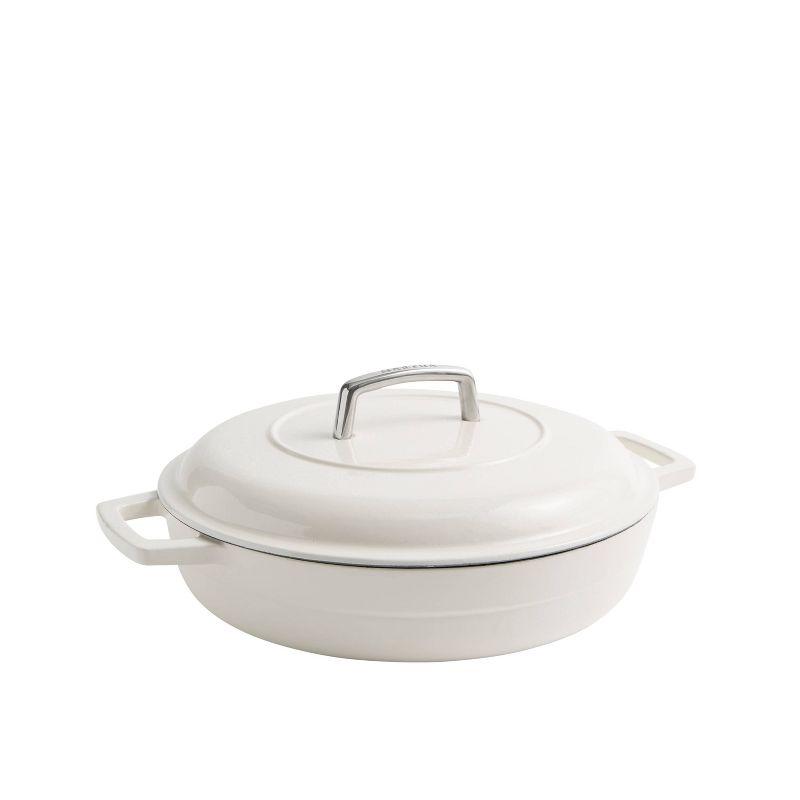 White Enameled Cast Iron Round Braiser with Lid