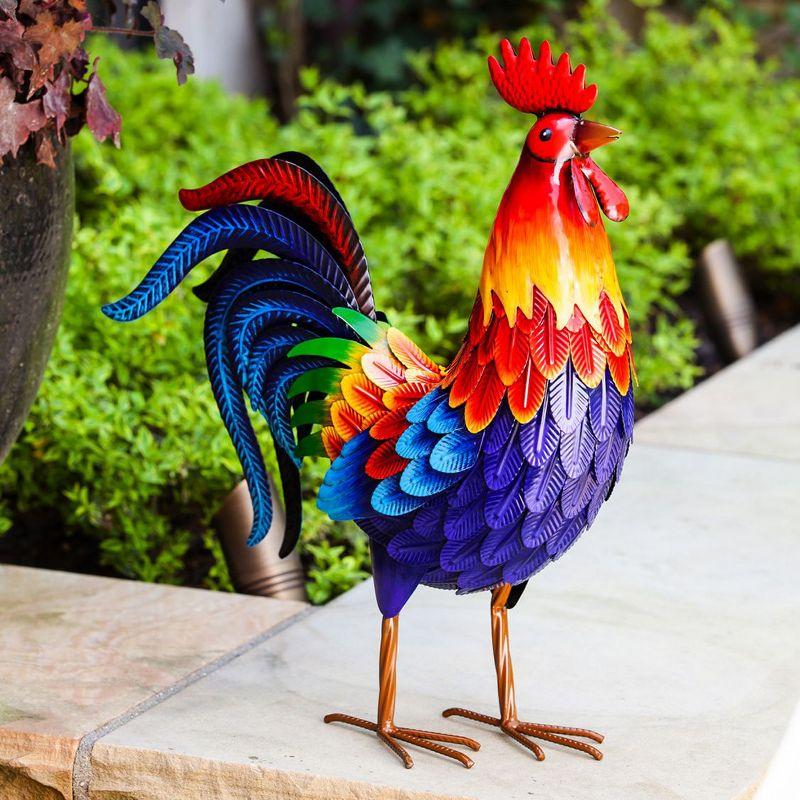 Colorful Rooster Metal Garden Statuary