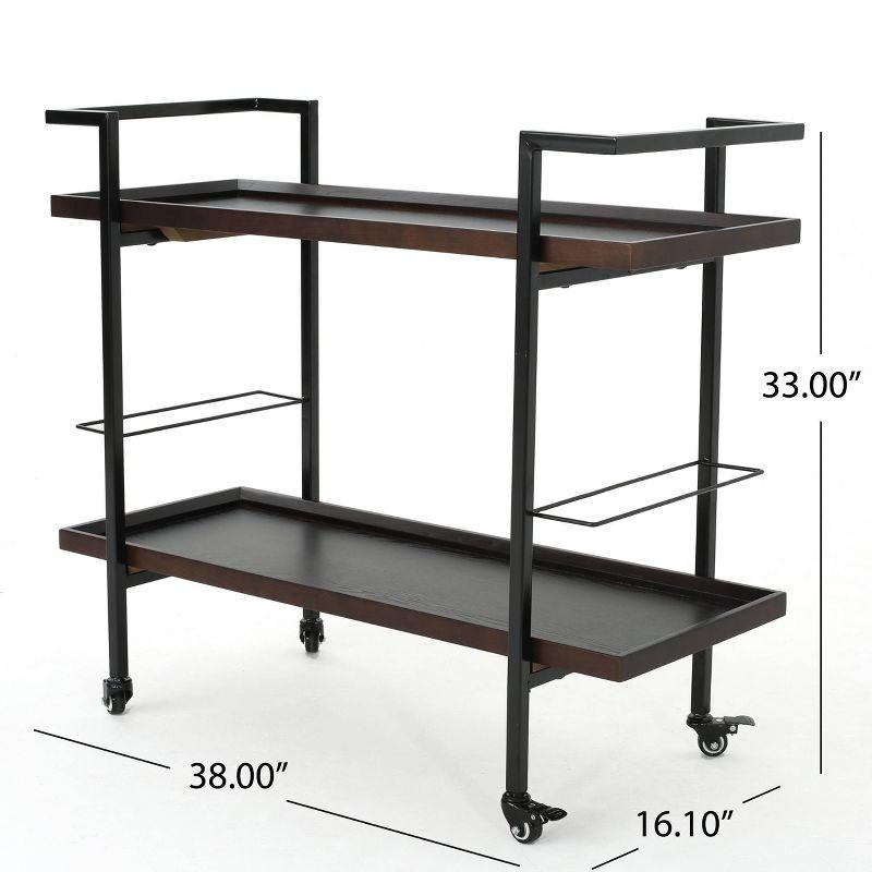 GDFStudio Harrison Industrial Faux Wood and Iron Bar Cart with Wheels, Dark Walnut