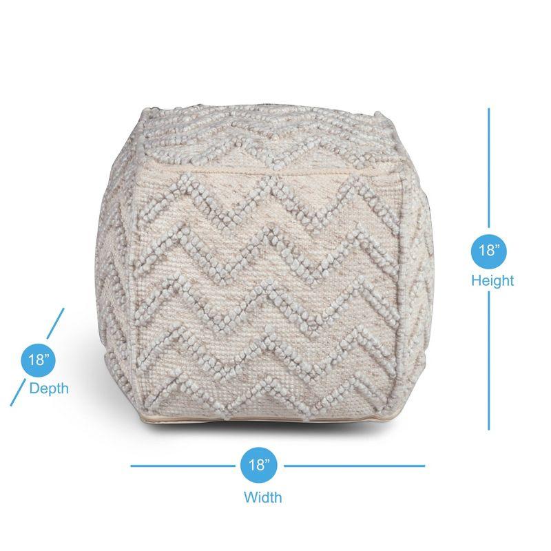 Kenzari Cream Zigzag Handwoven Wool Pouf - 18"