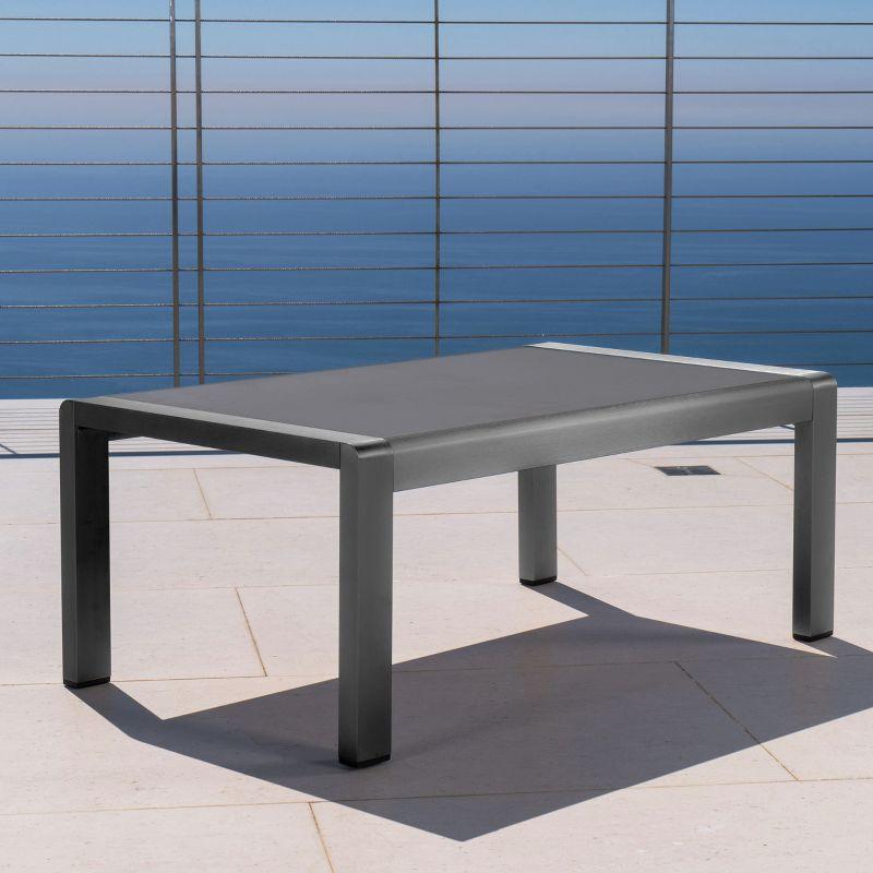 Cape Coral Rectangle Aluminum Coffee Table with Glass Top - Gray - Christopher Knight Home: Weather-Resistant Patio Table