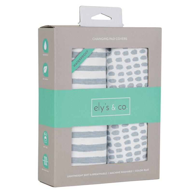 Ely's & Co. Baby Waterproof Changing Pad Cover - Cradle Sheet  100% Combed Jersey Cotton Misty Blue Splash & Stripes 2 Pack