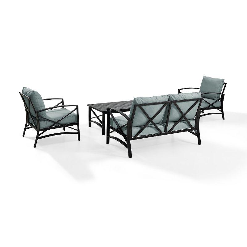 Kaplan 4-Piece Outdoor Seating Set with Teal Cushions and Steel Frame