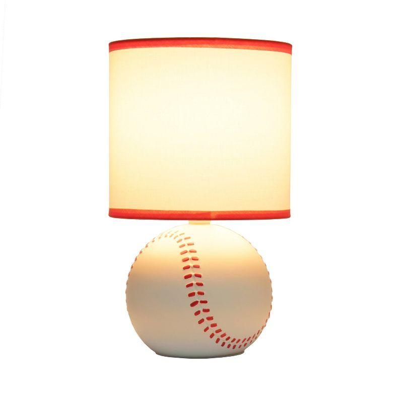 Simple Designs 10.7" SportsLite Mini Baseball Table Lamp Mancave White and Red