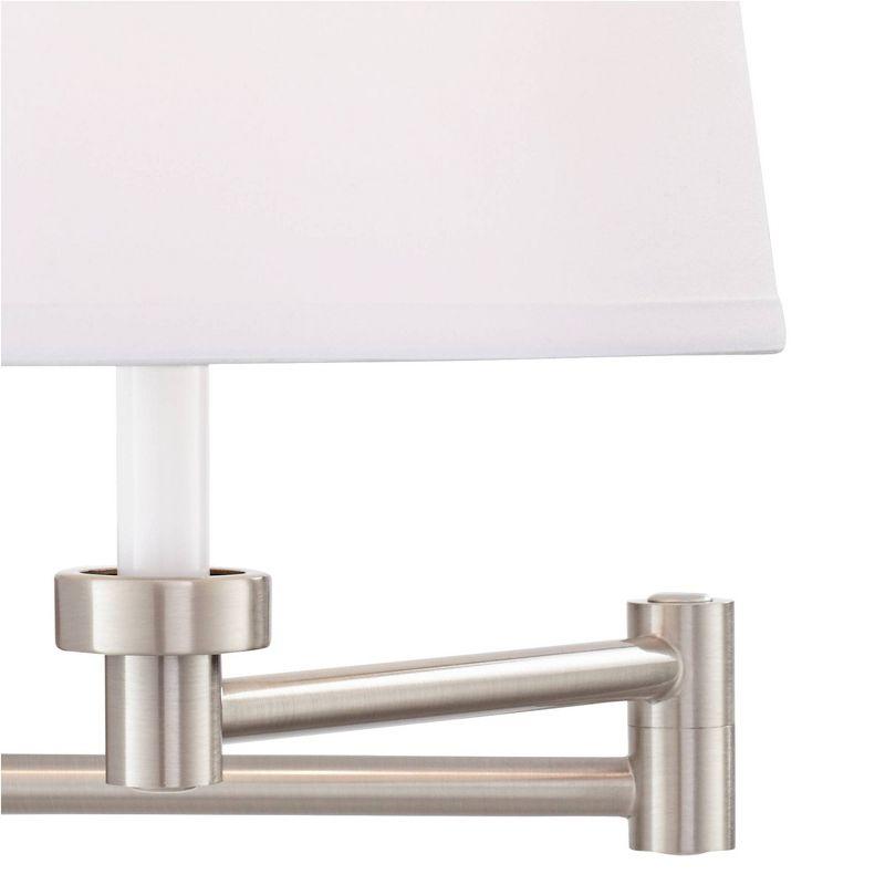 Brushed Nickel Swing Arm Wall Lamp with USB and White Shade