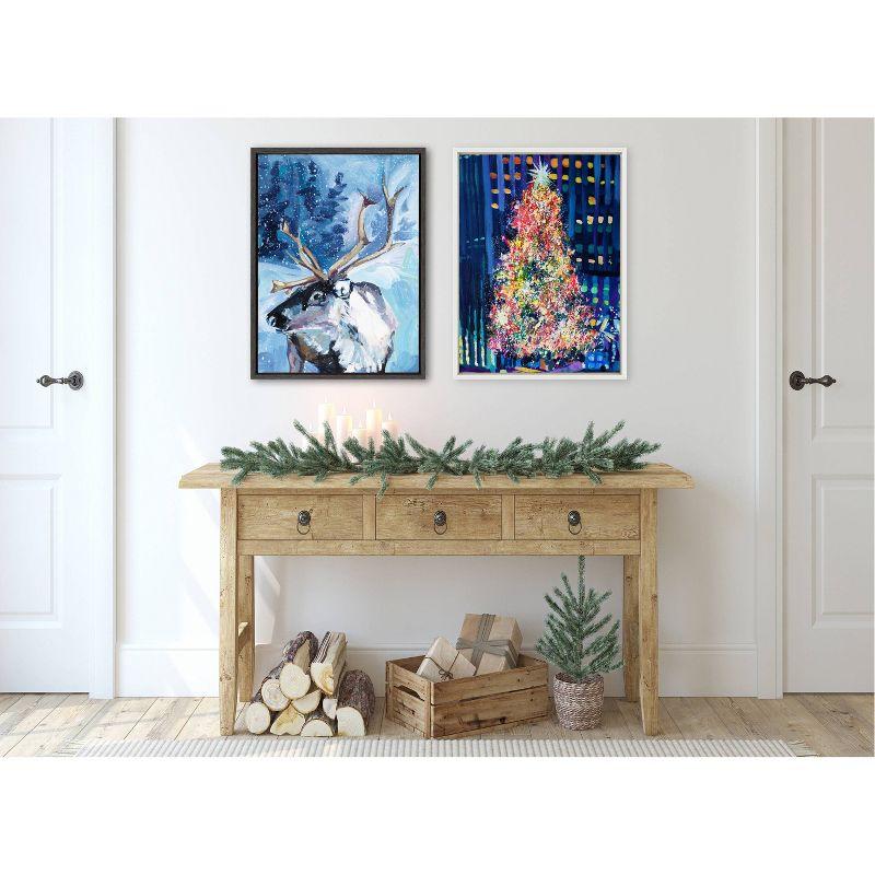 Majestic Reindeer in Snow Christmas Canvas Wall Art, 18x24, Gray Frame