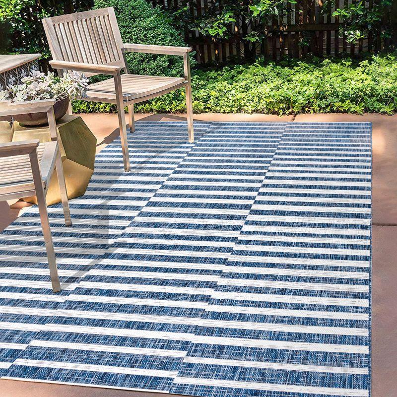 3'x5' Sukie Modern Offset Stripe Indoor/Outdoor Area Rug, Blue/Ivory - JONATHAN Y