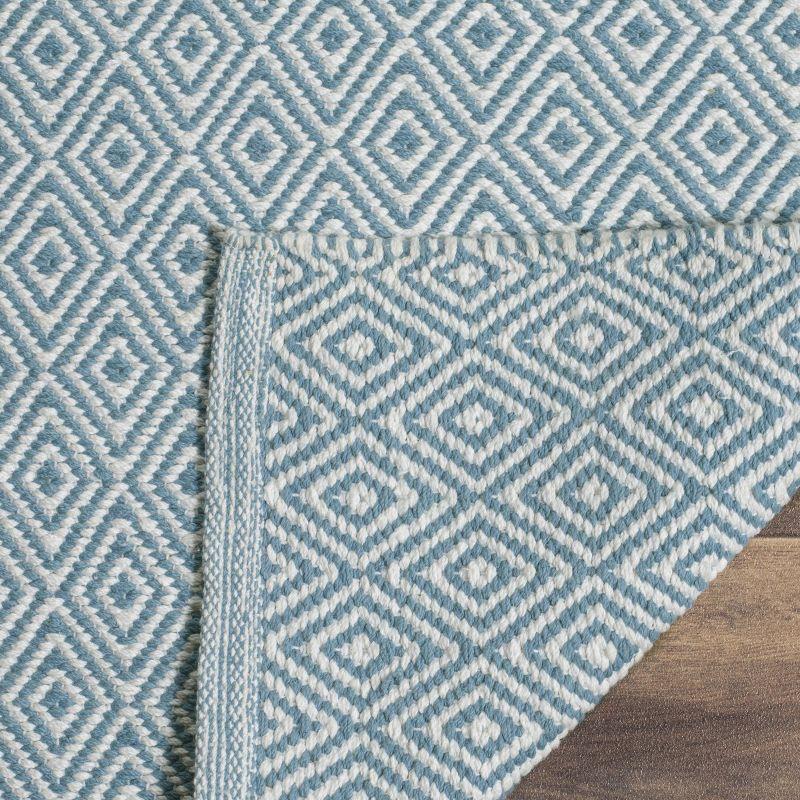 Ivory and Light Blue Handwoven Cotton Geometric Area Rug - 3' x 5'