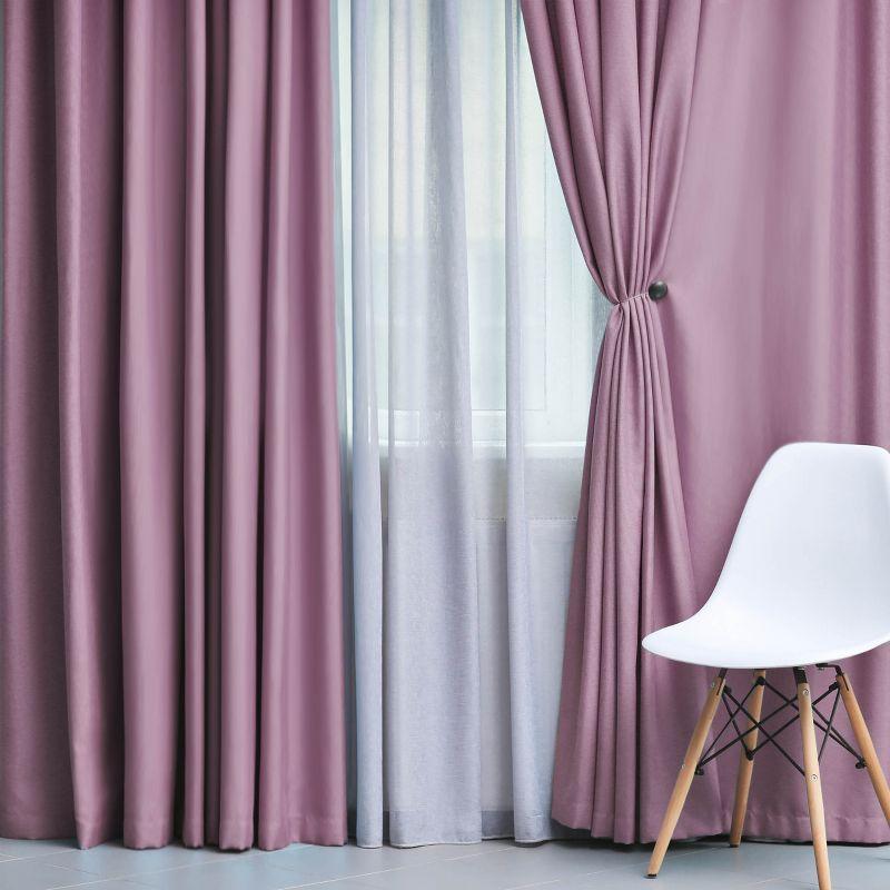Classic Modern Solid Room Darkening Semi-Blackout Curtains, Grommets, Set of 2, 42"x63", Wisteria - Blue Nile Mills