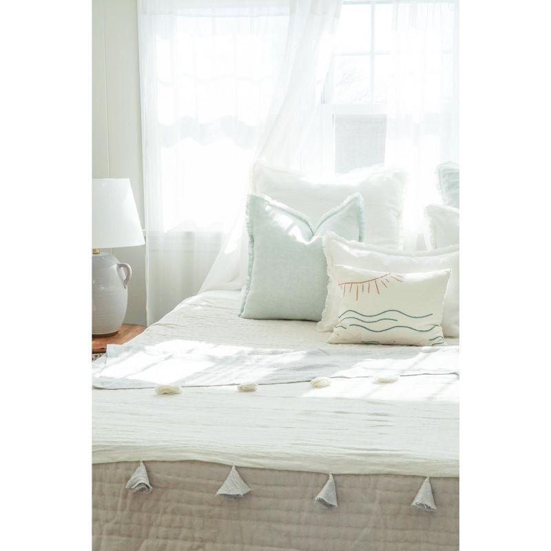 Light Aqua Fringe Soft Linen Pillow