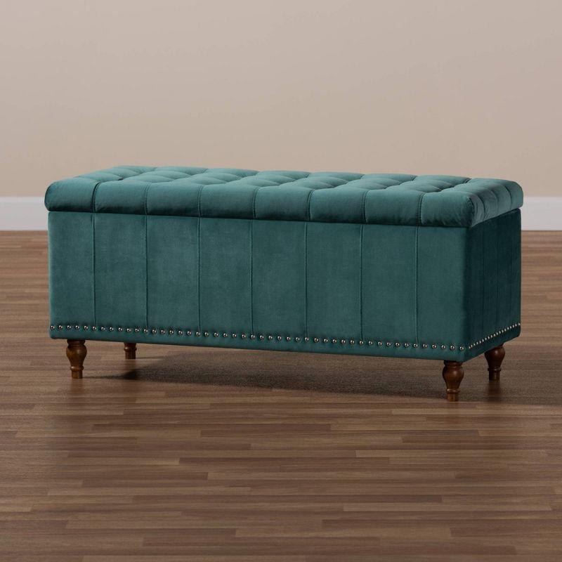 Kaylee Velvet Upholstered Button Tufted Ottoman Bench with Interior Storage - Baxton Studio