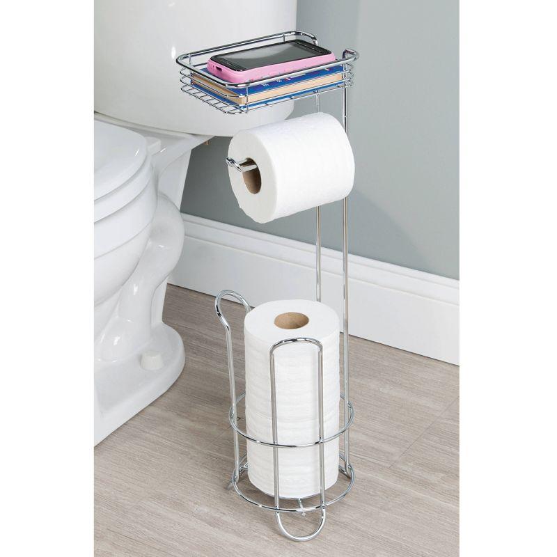 iDesign Classico Free Standing Toilet Paper Holder with Shelf for Bathroom