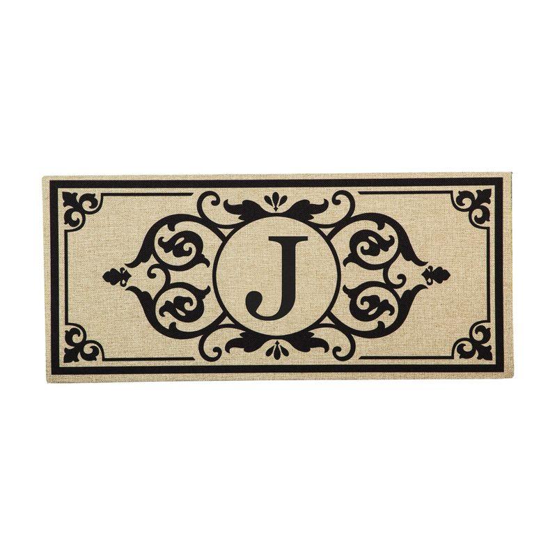 Evergreen Enterprises, Inc Monogram Cambridge Monogram Burlap Sassafras Switch 22 in. x 10 in. Non-Slip Indoor Door Mat