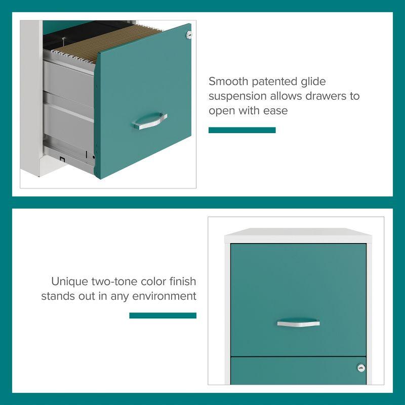 Space Solutions 18" Deep Letter Width 2-Tone Vertical File Cabinet White & Teal: Steel Office File Organizer, 2 Drawers