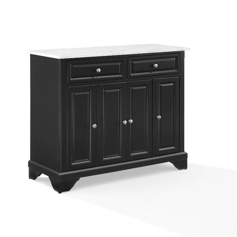 Crosley 42" Avery Kitchen Island/Cart Distressed Black/White Marble: Traditional Style, 6 Shelves, 2 Drawers, Locking Wheels