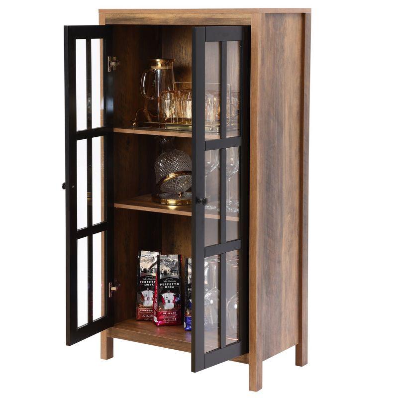 LuxenHome Natural Wood Glass Doors 47.25" H Accent Curio Storage Cabinet Brown