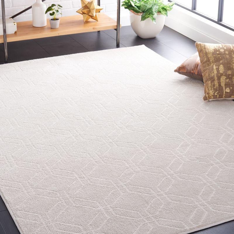 Ivory Hand-Knotted Synthetic Rectangular Area Rug