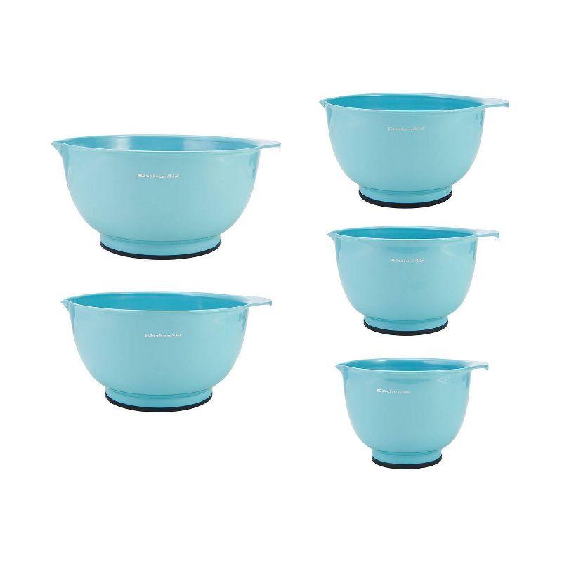 KitchenAid Set of 5 Mixing Bowls Aqua Sky: Plastic Nesting Bowls, Easy-Pour Spout, Dishwasher-Safe, BPA-Free