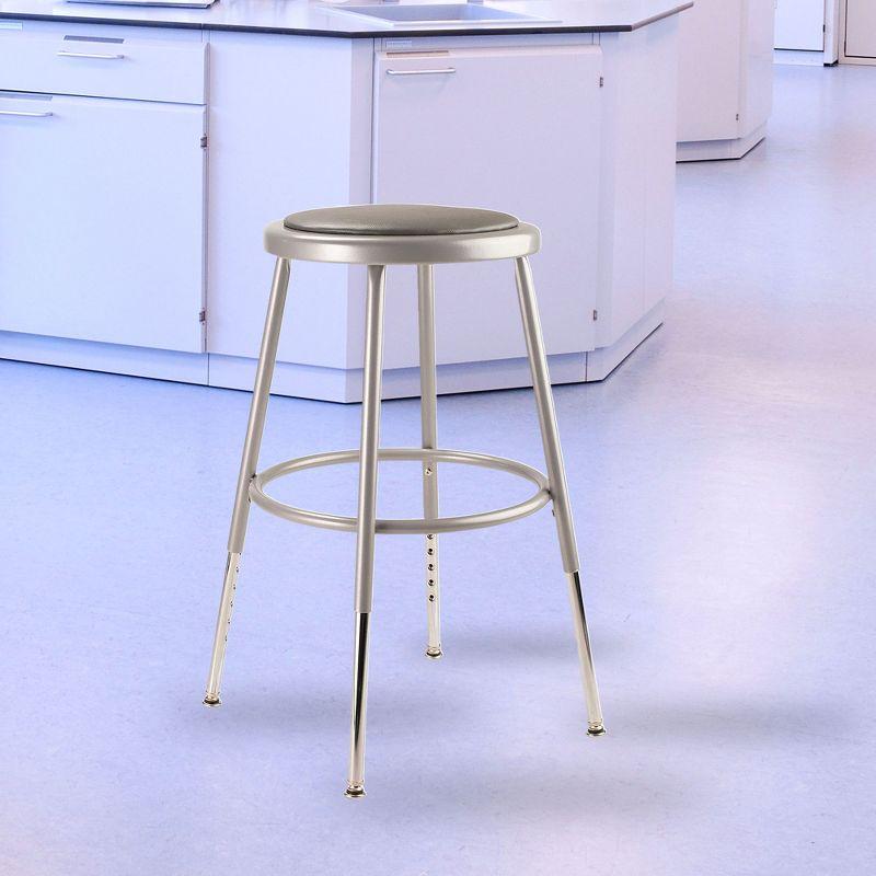 Adjustable Metallic Grey Steel Stool with Vinyl Padded Seat