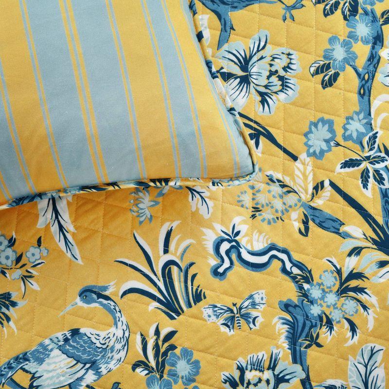 Yellow and Blue Reversible Cotton Full Quilt Set