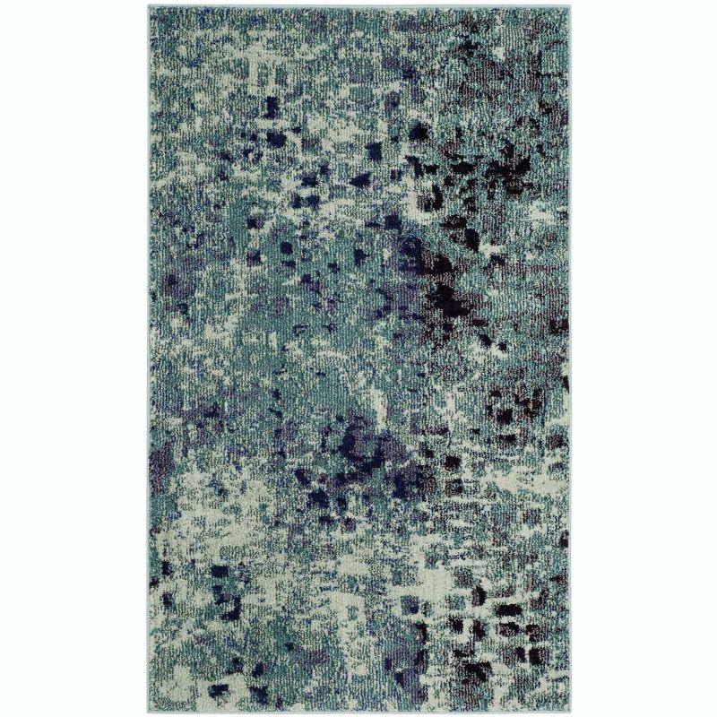 Light Blue Geometric Easy-Care Synthetic 3' x 5' Area Rug