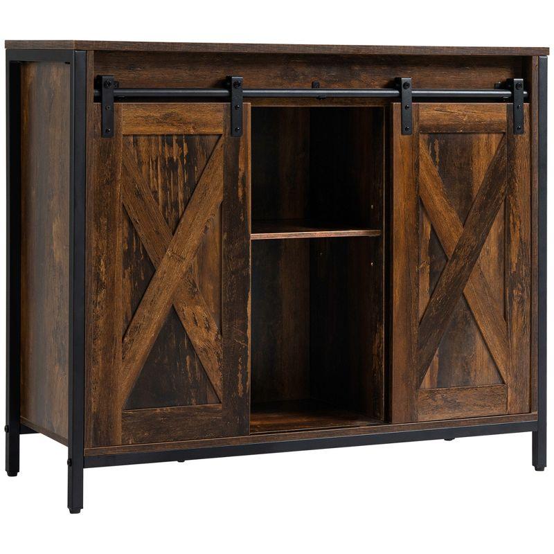 Rustic Brown Industrial Storage Sideboard with Sliding Barn Doors