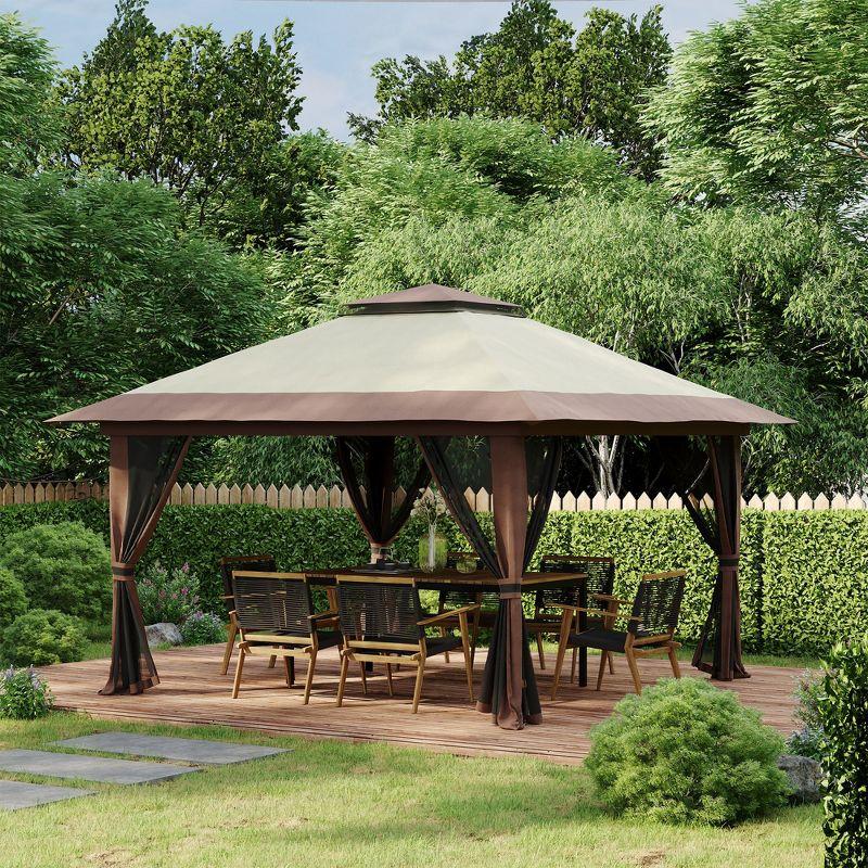 Beige and Brown Pop Up Canopy Gazebo Tent with Netting