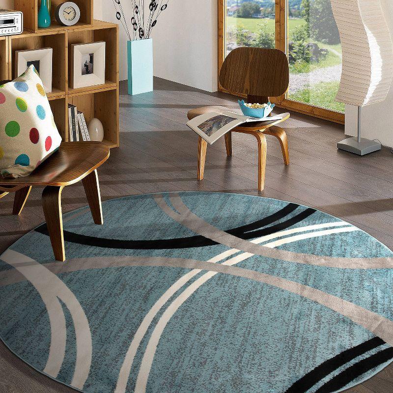 World Rug Gallery Contemporary Abstract Circles Design Area Rug - BLUE 8' Round