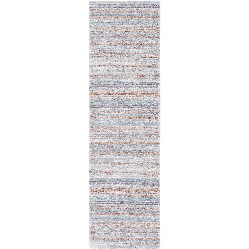 Blue Synthetic Flat Woven Shag Rug, 2' 3" x 8'