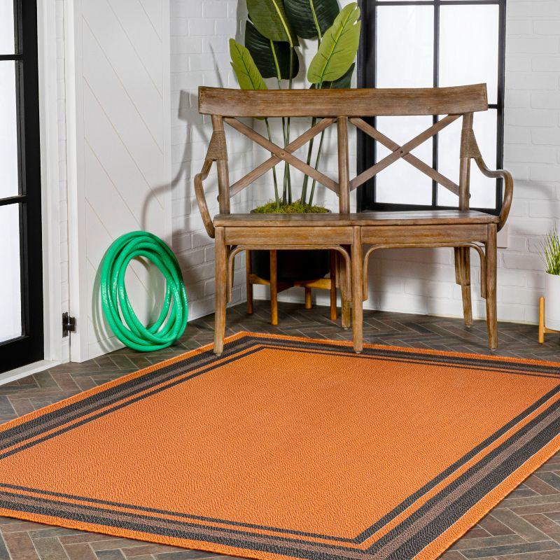 3' x 5' James Modern Border Stripe Indoor/Outdoor Area Rug, Orange/Dark Gray - JONATHAN Y
