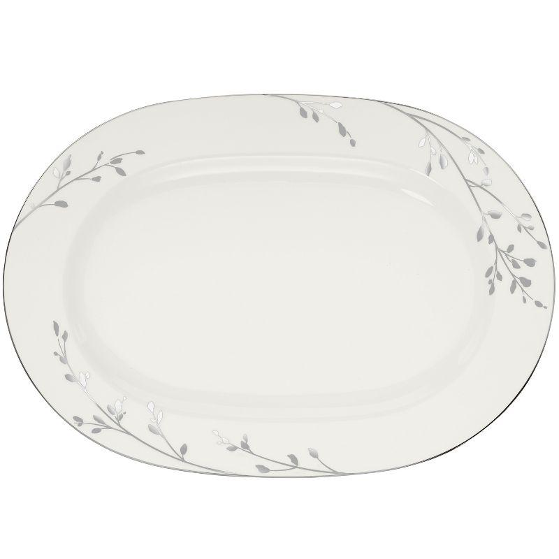 Birchwood White Ceramic Oval Platter with Metallic Band