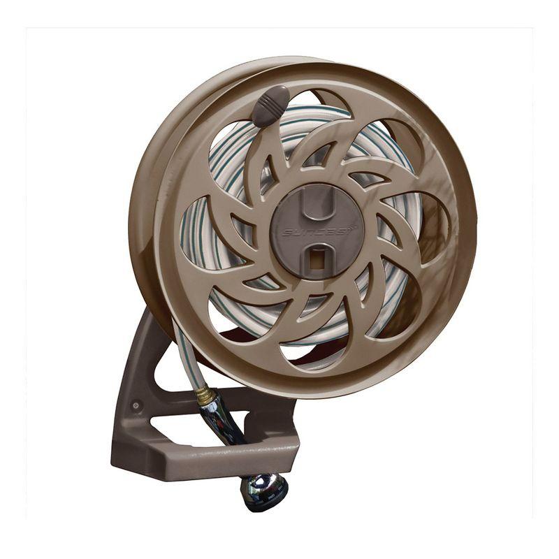 Suncast CPLSTA125B 125' Wall-Mounted Side Tracker Garden Hose Reel for 5/8" Hose with Guide for Patio or Garden, Dark Taupe