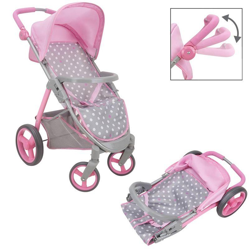 Cotton Candy Pink Doll Travel System in Grey Polka Dots, Fits Dolls Up to 18"