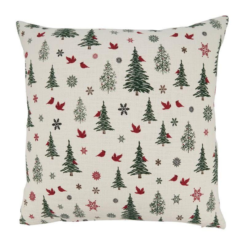 Ivory Cotton Christmas Trees Throw Pillow Cover