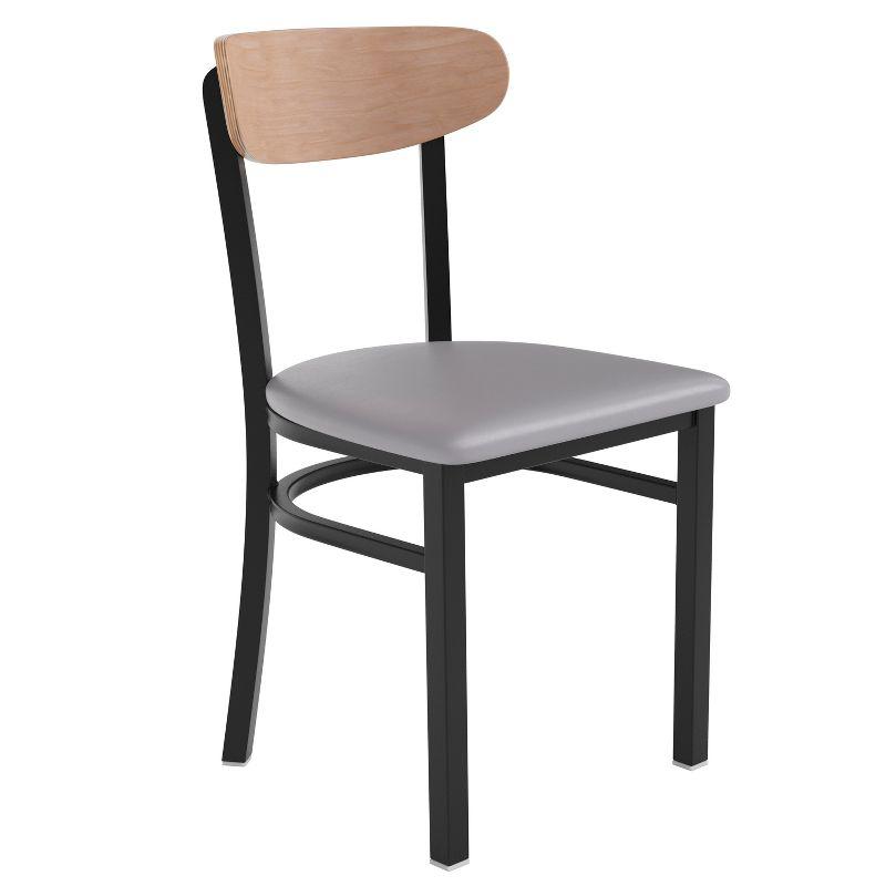 Flash Furniture Commercial Metal Dining Chair with Vinyl Seat and Wood Boomerang Back-Gray/Natural