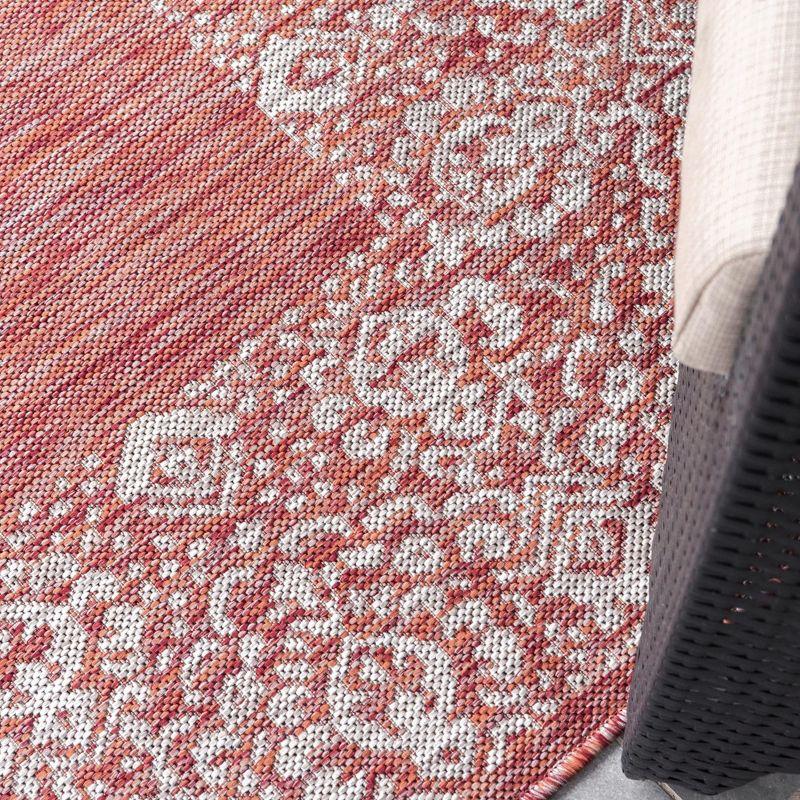 Unique Loom 5' 3 x 8' 0 Rectangle Indoor/Outdoor Border Rust Red Area Rug