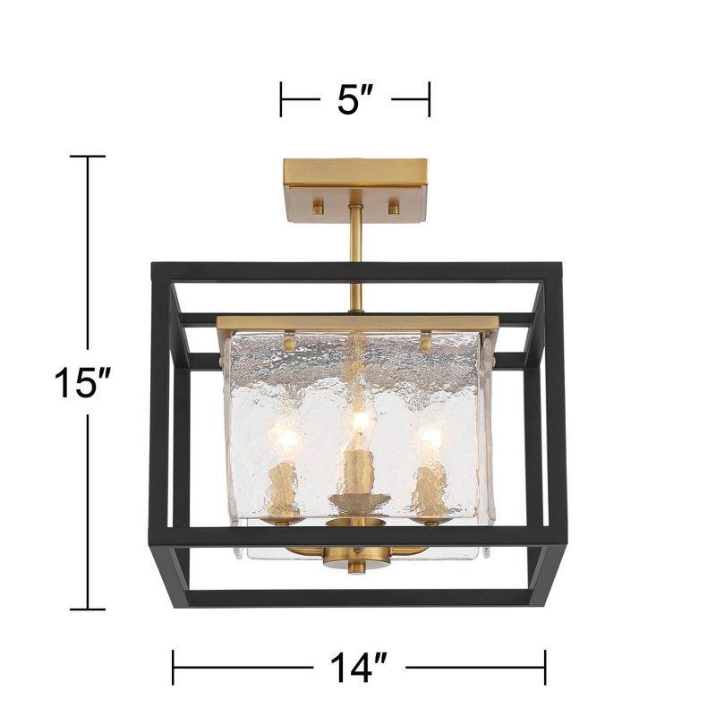 Possini Euro Design Liston Modern Ceiling Light Semi Flush Mount Fixture 14" Wide Black Brass 4-Light Ice Glass Panels for Bedroom Kitchen Living Room