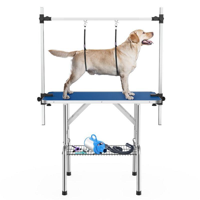 36" Blue Foldable Dog Grooming Table with Adjustable Arm