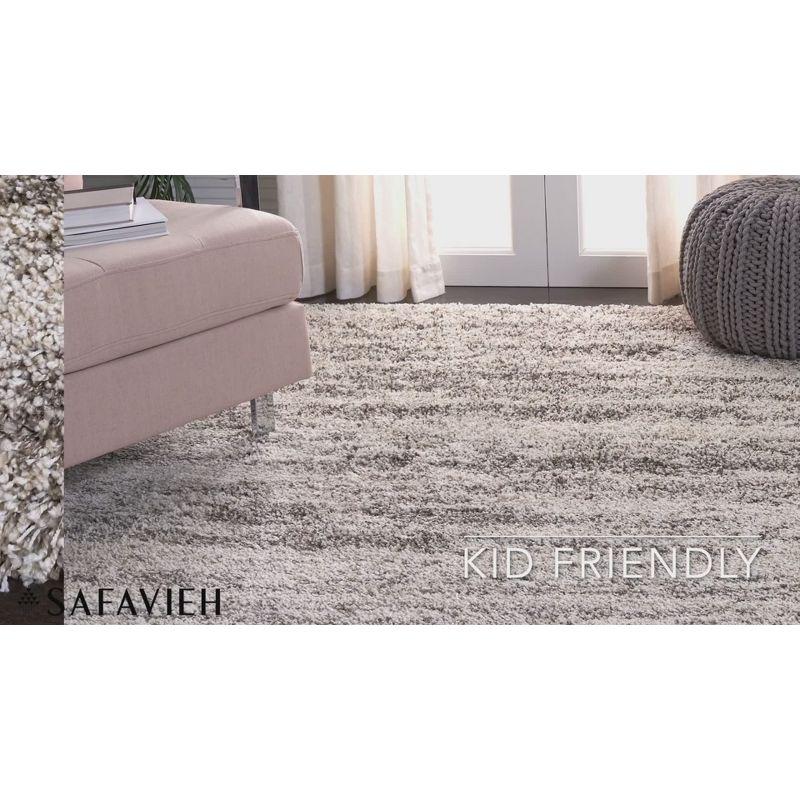 Ivory and Grey Shag Synthetic Area Rug 5'3" x 7'6"