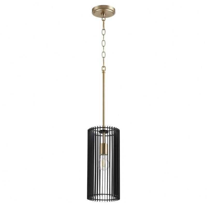 Aged Brass and Black Drum Pendant Light