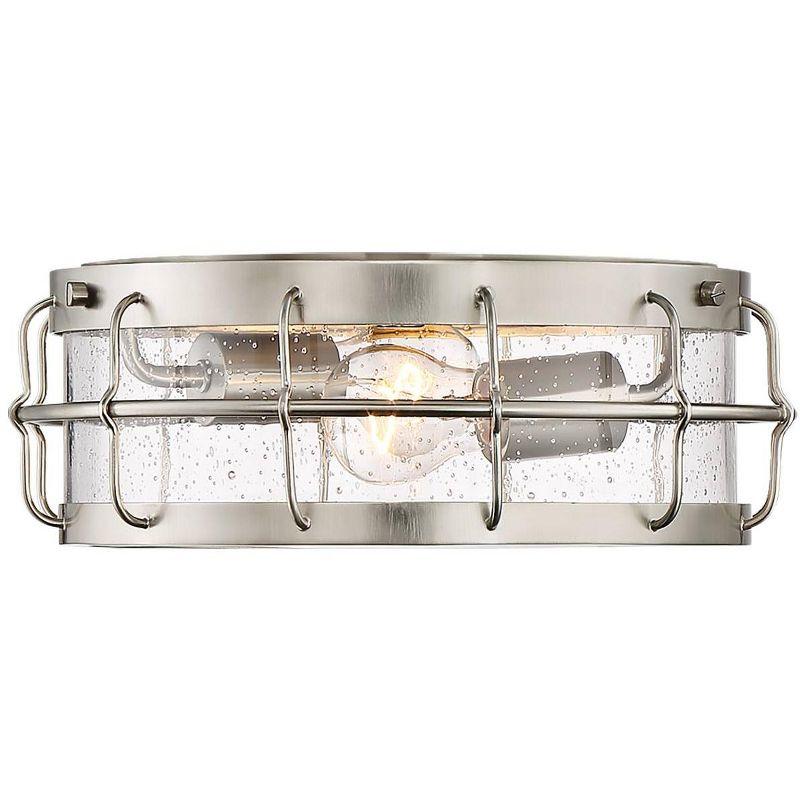 Possini Euro Design Aya Modern Industrial Ceiling Light Flush Mount Fixture 13 1/4" Wide Satin Nickel 2-Light Cage Clear Seeded Glass for Bedroom Home