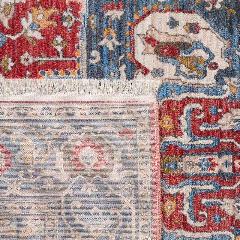 Vintage Red and Blue Hand-knotted Synthetic Area Rug 5' x 7'