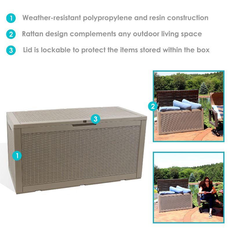 Sunnydaze Outdoor Deck and Patio Storage Box with Rattan Design - 100 Gal. - Driftwood