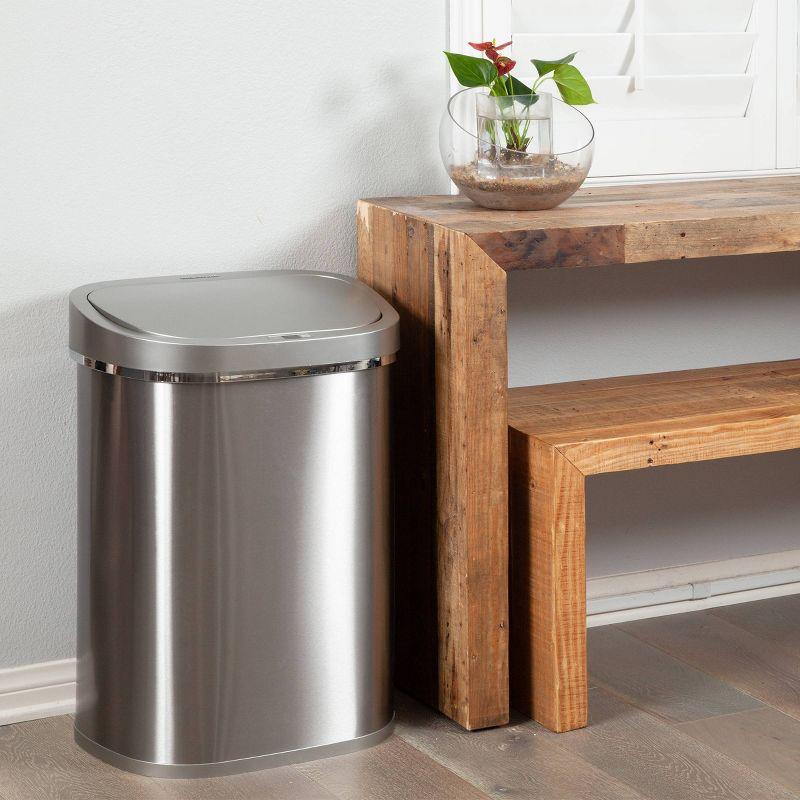 Nine Stars 21gal Motion Sensor Oval Shape Stainless Steel Trash Can Silver: Fingerprint-Resistant, Quiet Closing Lid