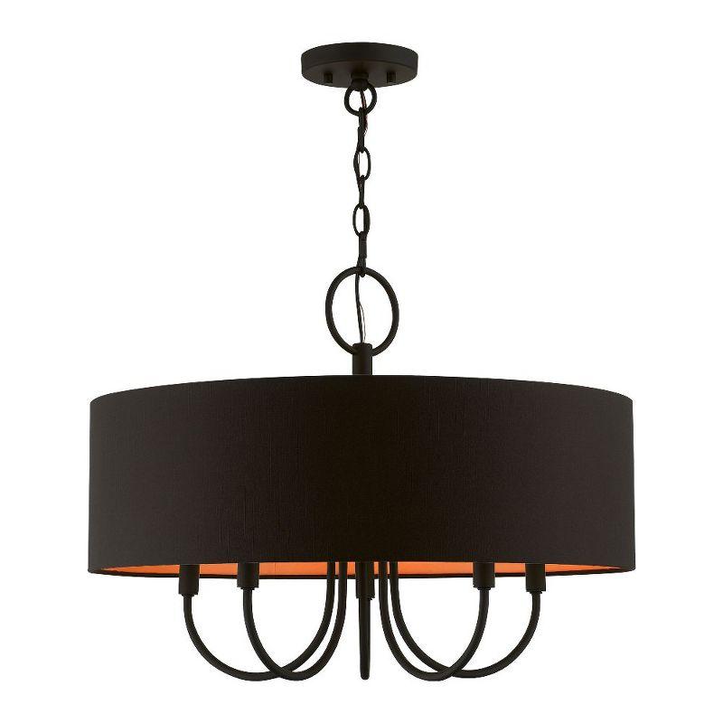 Sentosa Modern Retro 5-Light Black Drum Pendant with Orange Inner Shade